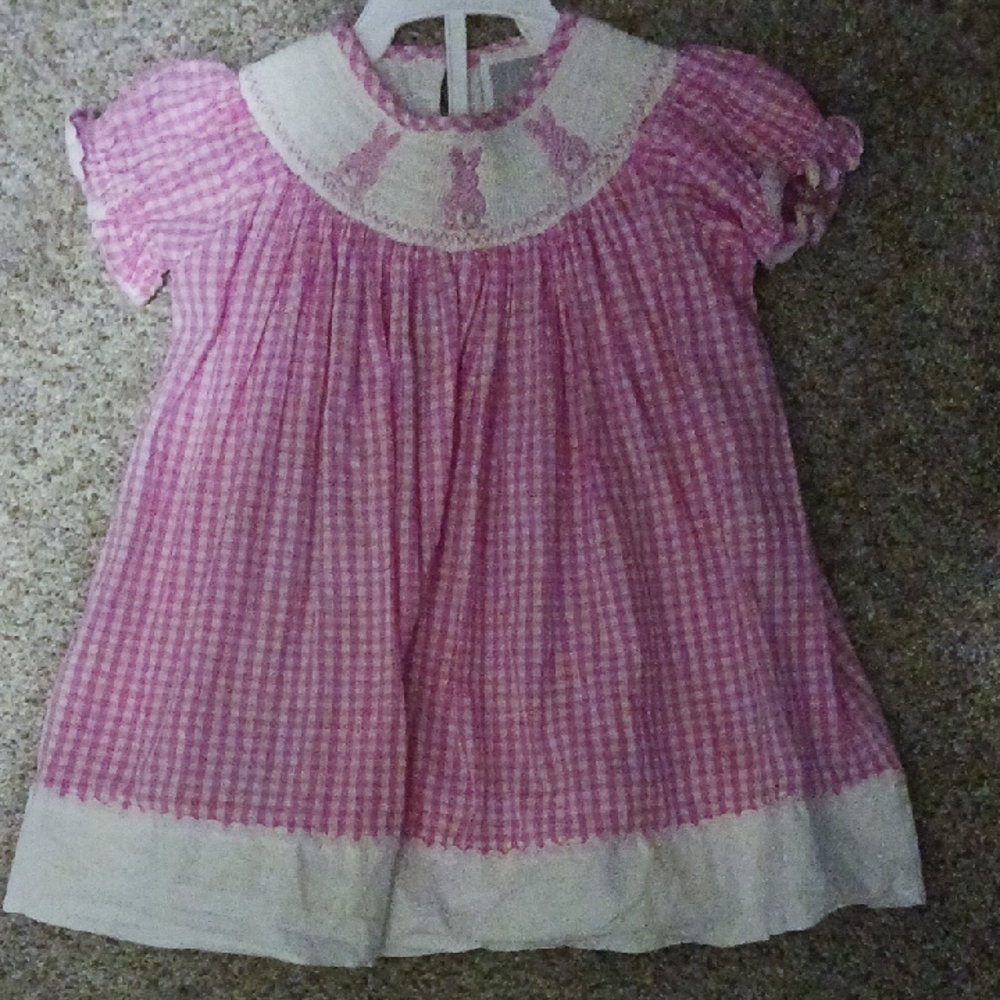 Lil Cactus Baby Girl Pink Gingham Smocked Dress 12-18M